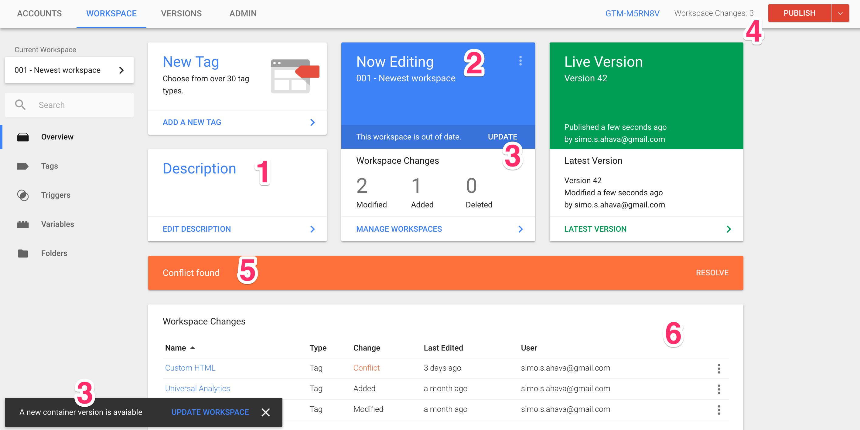 Google Tag manager - Work space