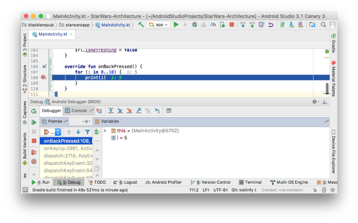 Debugging in android studio